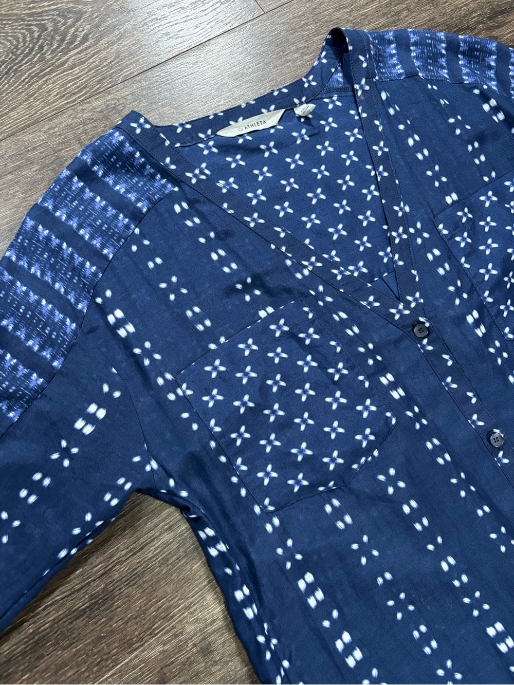 Women's Navy Patterned Button-Front Top - Picture 2 of 13